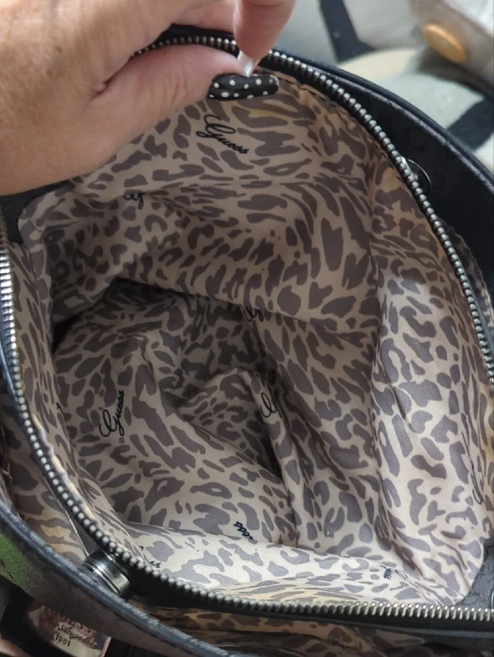 Guess Black Signature Monogram Satchel with Charm